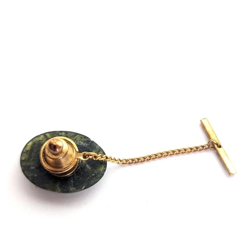 Vintage Estate Gold Tone Oval Labradorite Natural Stone Tie Pin Tack